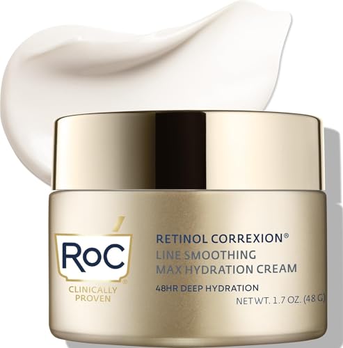 RoC Retinol Correxion Max Daily Hydration Anti-Aging Face Moisturizer with Hyaluronic Acid, Oil Free Skin Care Cream for Fine Lines, Dark Spots, Post-Acne Scars, Retinol Moisturizer, 1.7 Ounces