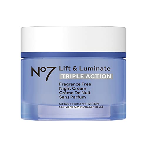No7 Lift and Luminate Triple Action Fragrance-Free Night Cream – Anti-Wrinkle Collagen Peptide Brightening Moisturizer with Hyaluronic Acid, Hibiscus, and Vitamin C (50ml)