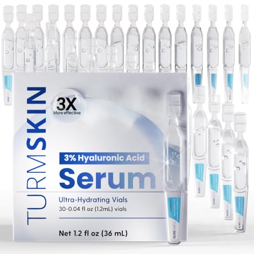 TURMSKIN Hyaluronic Acid Serum Ampoules [ULTRA HYDRATING VIALS] - 3% Hyaluron Booster for Glass Skin & Anti Aging - 24 Hours Hydration - Soft PE Triple Hyaluronic Complex for Faceskin Repair & Renew