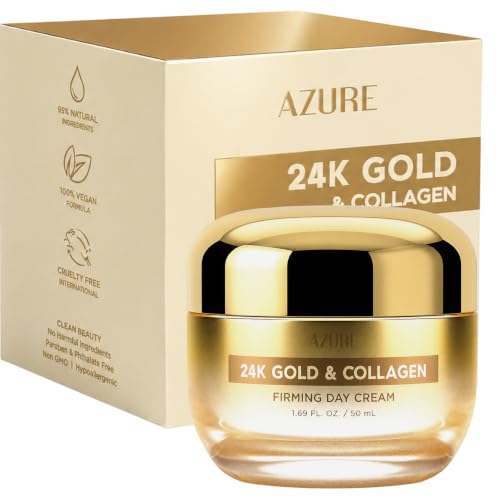 Azure Cosmetics Collagen Face Moisturizer with 24K Gold - Dermatologist Tested, Anti-Aging Face Cream - Skin Tightening, Fine Lines and Wrinkles Treatment - Korean Skin Care - All Skin Type - 1.69 oz