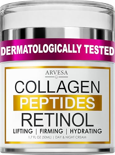 Retinol Cream for Face with Collagen Peptides - Anti Aging Wrinkle Cream for Women and Men - Day-Night Facial Moisturizer with Hyaluronic Acid - Tightening and Skin Firming - Neck & Décolleté