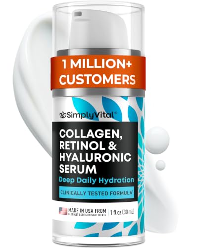 SimplyVital Collagen, Retinol & Hyaluronic Acid Serum - Anti-Aging Moisturizer for Face, Neck & Décolleté - Deep Moisturizing Skin Care Complex - Hydrating Facial Serum for Women, 1 fl.oz