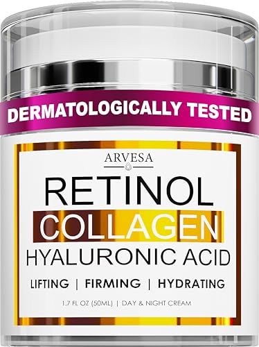 Retinol Cream for Face with Collagen and Hyaluronic Acid - Anti Aging Wrinkle Cream for Women and Men - Day and Night Facial Moisturizer for Tightening and Skin Firming - Crema Hidratante Para la Cara