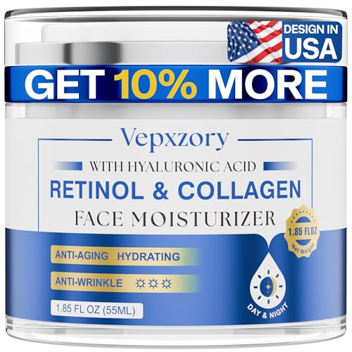 Anti-Aging Moisturizer Face Cream with Retinol, Collagen & Hyaluronic Acid | Retinol Cream for Face Daily Wrinkle Cream for Women – Face Cream Reduces Wrinkles, Dryness, Day & Night Skin Care 1.85 Oz