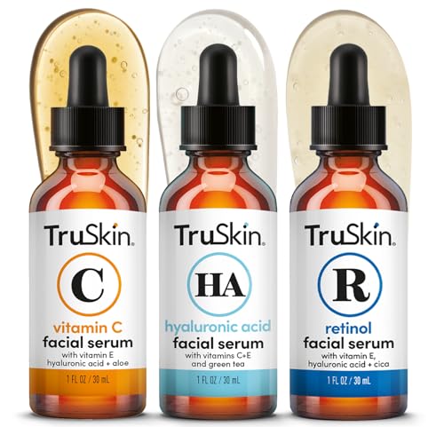 TruSkin Face Serum Trio - Vitamin C, Retinol & Hyaluronic Acid Anti-Aging Serums for Face - AM, PM & All-Day Skincare Routine - Brightening, Smoothing & Hydrating Facial Serums, 1 fl oz Each