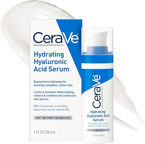 Cerave Hyaluronic Acid Serum for Face with Vitamin B5 and Ceramides, H — Our hands-on testing setup for la mer vs la prairie compa